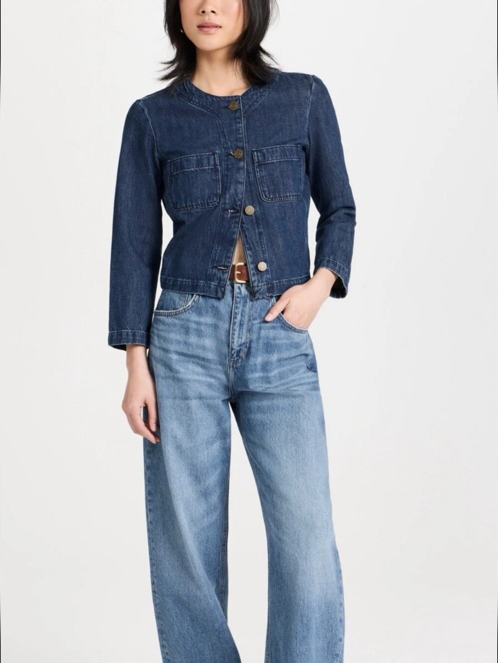 FRAME Denim Collarless Button Front Jacket Size S MSRP $398